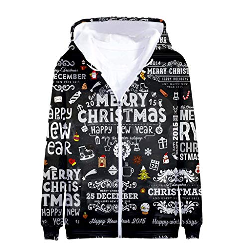 waotier Chaqueta para Hombre Chaqueta Cortavientos con Estampado navideño de Manga Larga con Cremallera Cazadora con Capucha Chaqueta
