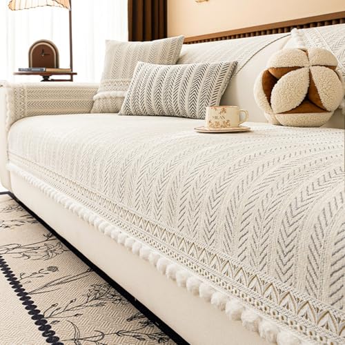 ソファーカバー洗える、滑り止めのヘリンボーンシェニルカウチカバー、2/3/4クッションソファ用スリップカバー、犬と猫用の柔らかい厚いテクスチャ家具プロテクター D 90*160cm