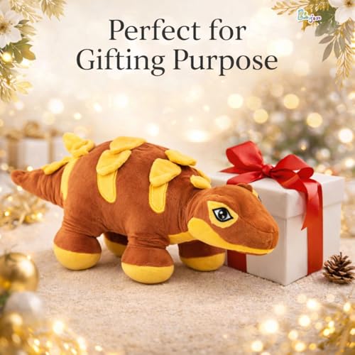 Image of Dinosaur Soft Toy (53CM) Cartoon Orange Plush Stuffed Animal| Baby Plush Toy Stuff Toy| Cute Cuddly Dino Teddy for Kids and Babies | Huggable Soft Toy Birthday Gift for Boys and Girls Kids