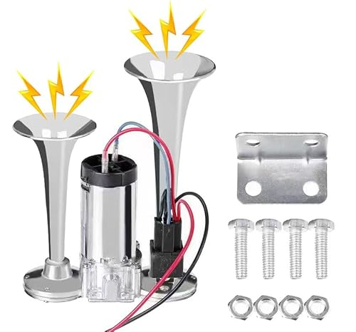 600DB 12V horn super loud Vehicle Air Horn Kit, with Compressor - 12v Waterproof Air Horn Kit for Car, EZGO, Yamaha UTVS, ATV, Truck, Ship, General Motors - Chrome Zinc and ABS Plastic