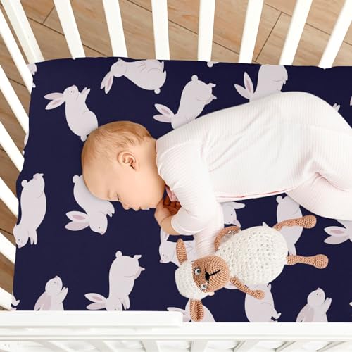 Image of CaTaKu Baby Crib Sheets Funny Cute Bunny Mini Crib Sheets Fitted for Girls Boys,Neutral Soft Toddler Mattress Bed Sheets for Crib,27 inchx 39 inch