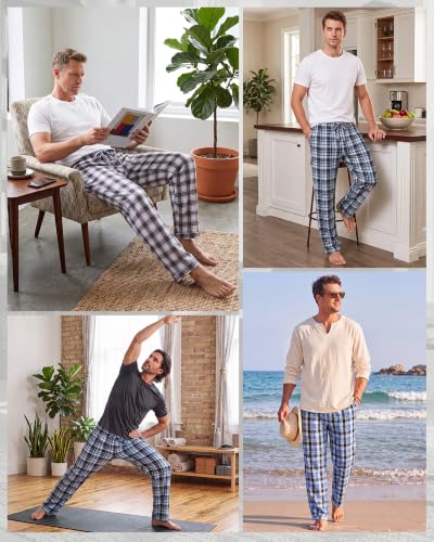 Image of 3 Pack Mens Cotton Pajamas Pants Lounge Pjs Bottoms Sleepwear Bottoms Soft Pants with Pockets Drawstring