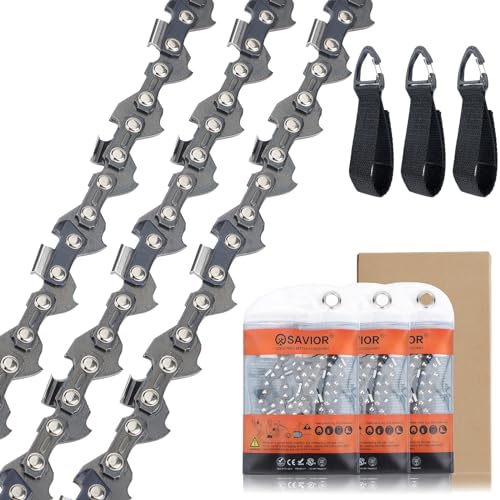 Savior 3 x Pole Saw Chains for 10 Inch (25 cm) Bar, 40 Drive Links, 1.3 mm Gauge, 3/8"LP Pitch, Low-Kickback Chain Compatible for Black & Decker, Greenworks, Ryobi & More