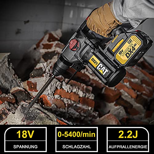 CAT Caterpillar DX21 4 in 1 Bürstenlos Akku Bohrhammer, 2.2J, SDS plus Wechselfutter, 0-1210 /min Leerlaufdrehzahl und 0… – Bild 3