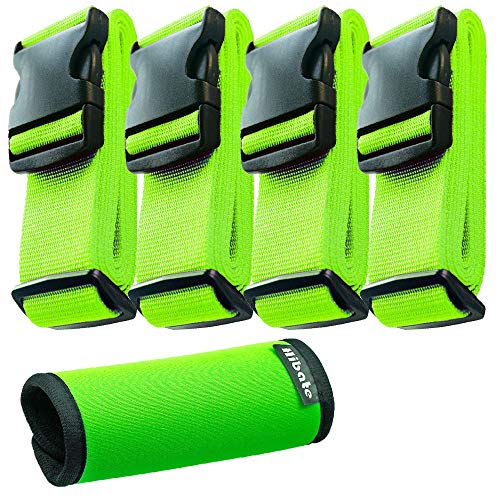 Hibate (4 Green) Luggage Straps Belts and (1 Green) Neoprene Suitcase Handle Wrap