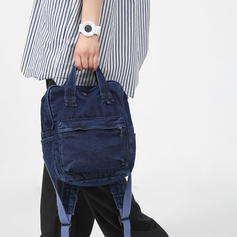 Image of MaxxCloud Vintage Denim Laptop Backpack Casual Canvas Daypack Handbag Purse Lightweight Rucksack Shoulder Bag
