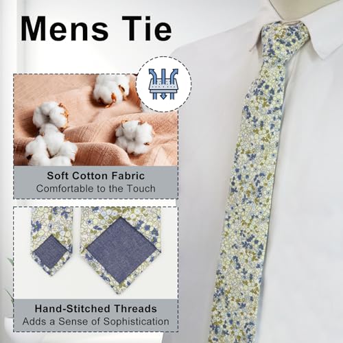Image of Luckyvestir Ties for Men, Sage Green Cotton Floral Tie 2.76 inch Flower Printed Men's Neckties for Wedding /Groomsmen /Suit /Party