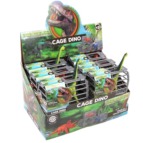 zanimo & CO - Pack mit 12 Dinosauriern im Käfig - 033061PA - Mehrfarbig - Kunststoff - Zum Sammeln - Kinderspielzeug - Realistisch - Miniatur - Tierassortiment - Ab 3 Jahren