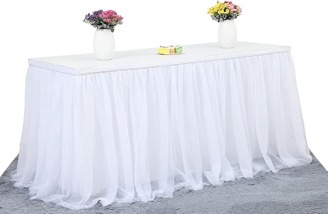 Maritown White Tulle Table Skirt Tutu Lace Chiffon Mesh Table Skirt For Rectangular Or Round Table For Wedding Birthday Parties Decoration Pink Blue
