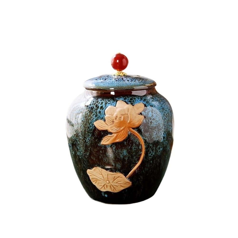 Bx9rE7tK3g Kitchen Storage Jar Ceramic Tea Canister With Lid And Carrying Handle For Kitchen Counter, Pantry, Decorative Jar Ceramic Tea Canister(Blue)