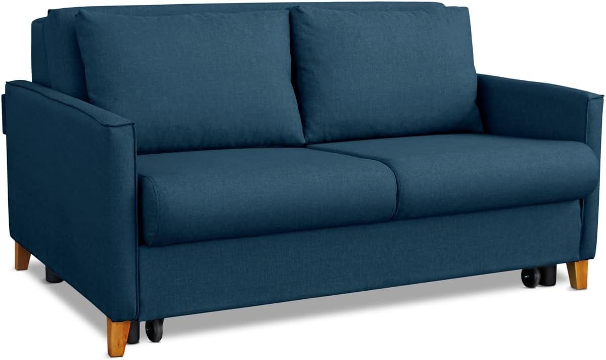 EVERGREENWEB Divano Letto 2 posti colore Blu con letto estraibile e