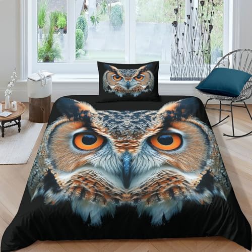 Parure de lit anti-plis microfibre housse de couette oiseau 3D douce 135x200cm