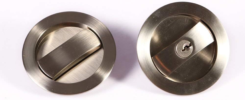 CCJH Invisible Barn Wood Sliding Door Gate Cup Handle Lock Hardware with Keys (Sliver (Dia-2.95")