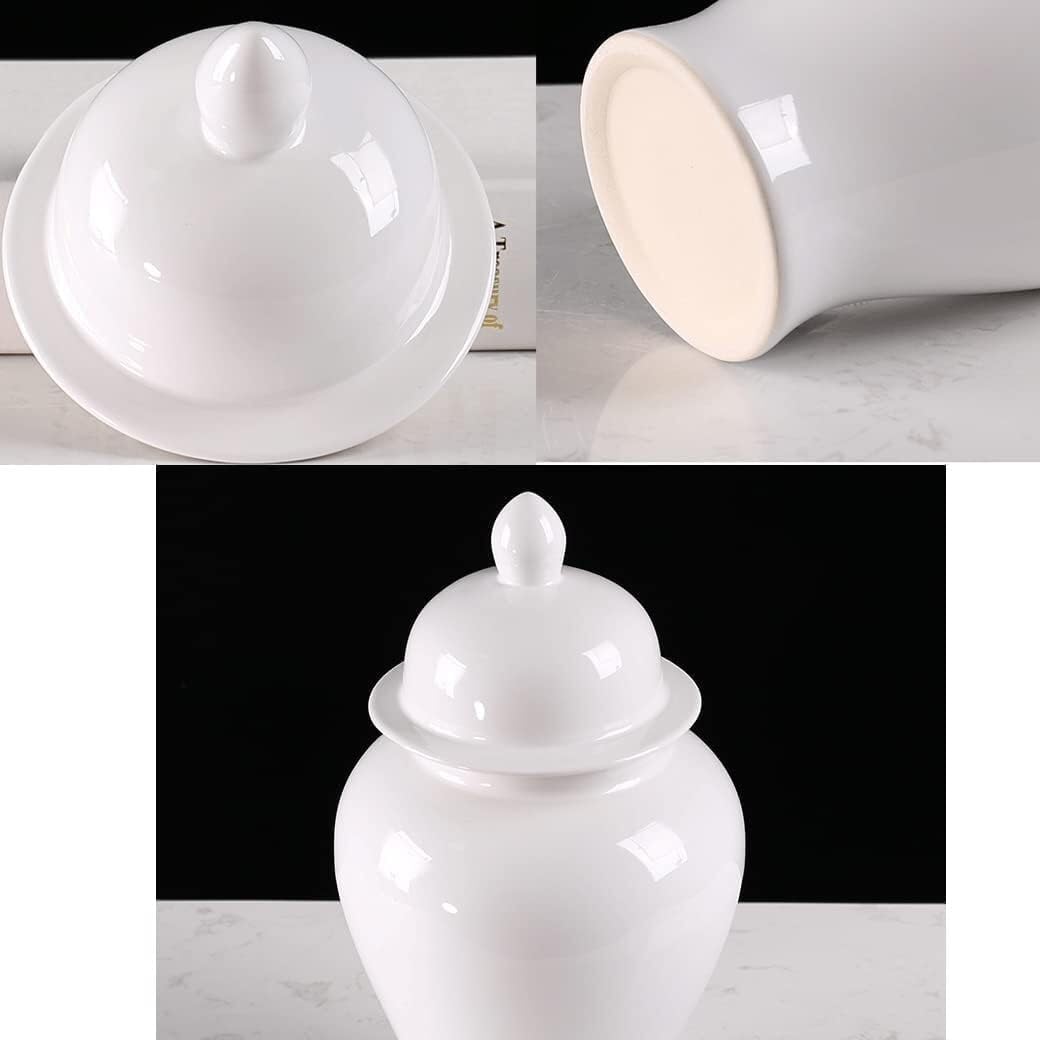Food Storage Jar,Decorative Jar Ginger Jar Vase Decor Ceramic White Ginger Jar with Lid Exquisite Beautiful Decorative Porcelain Jars Temple Jar with Lids Ginger Jars Stora,a-23 * 47Cm