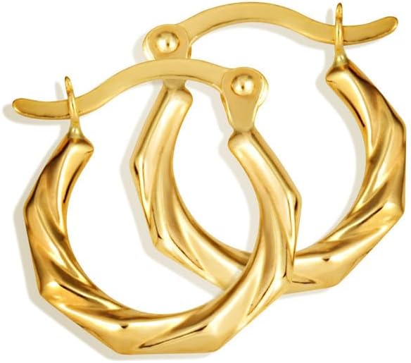 High Polish 14K Yellow Gold Reversible Sparkle Cut Twisted Hoop Earrings for Women, 1.1mm Thick 11.5mm Diameter