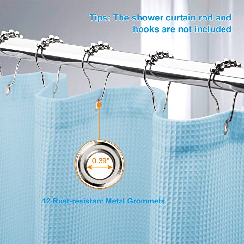 Image of AmazerBath Baby Blue Shower Curtain Fabric, Waffle Shower Curtain Polyester, Heavy Duty 240GSM, Hotel Quality Bathroom Shower Curtains, 72 x 72 Inches