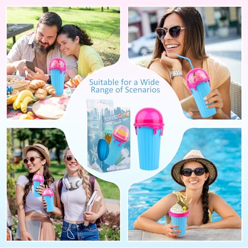 RISVOWO Slushy Becher, Slush Cup mit Strohhalmlöffel, 500ml Silikon Slushy Maker Becher, Tragbarer Slush Machine für Familienfeiern, Partys im Freien, Bars usw (Blau) – Bild 8