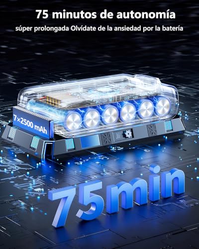 Tdyon 60KPa/600W Aspiradora sin Cable, Aspiradora Fregadora Sin Cable Potente hasta 75Mins, con Carga de Pared Smart Screen, Cepillo Antienredos, Alfombra Pelo Mascota Suelo Sofá - imagen 3