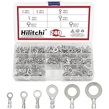 Hilitchi 240Pcs طقم مصطلحات مجرمين نحاسية مطلية بالقصدير غير معزولة - محطات توصيل الأسلاك الشائكة المفتوحة للأسلاك الصلبة والمحصورة M3 M4 M5 M8 M10