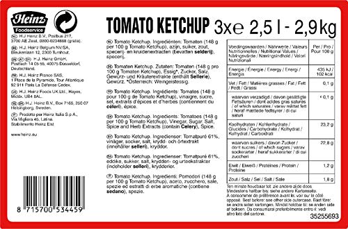 Heinz Tomato Ketchup, Beutelware für Dispenser, 3er Pack (3 x 2,5 l)