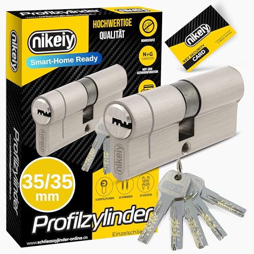 GERCAR Pro+ Profil-Zylinder 35/35 - N+G Schließzylinder mit Not- und Gefahrenfunktion - Zylinderschloss Türschloss mit Borschutz und 5 Schlüssel (extra lang) mit CodeCard | 70 mm | A:35 B:35 | 1 x