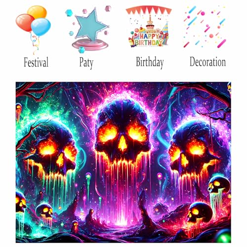 Image of Nuxovilar Skull UV Reactive Tapestry, 90.55 inchx70.86 inch Polyester