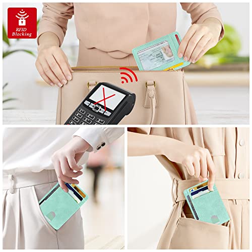 CONISY Slim Credit Card Holder for Women, Thin Front Pocket Leather Mini Wallet with RFID Blocking (Mint green)2