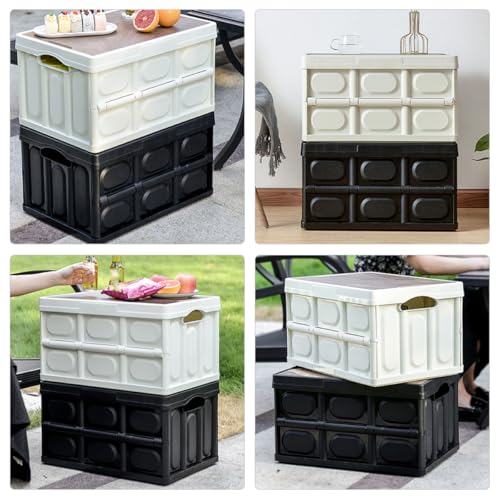 Boîte de rangement pliable noire HEMOTON en PP avec couvercle bois - 5