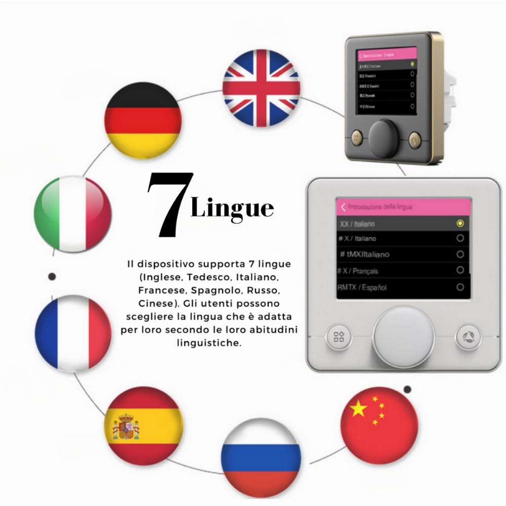 Termostato Temperatura Smart System Wifi. Sensore Temperatura - App Tuya e Smart Life, Termostato Ventilconvettore Programmazione - Schermo LCD IPS TFT, Alexa, 7 Lingue