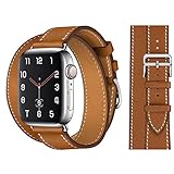 EMIOBAND Bracelet Compatible pour Apple Watch 38mm 40mm 41mm 42mm 44mm 45mm 49mm, Cuir Double Tour Bracelet de Remplacement pour iwatch Series 8 7 6 5 4 3 2 1 SE/Ultra