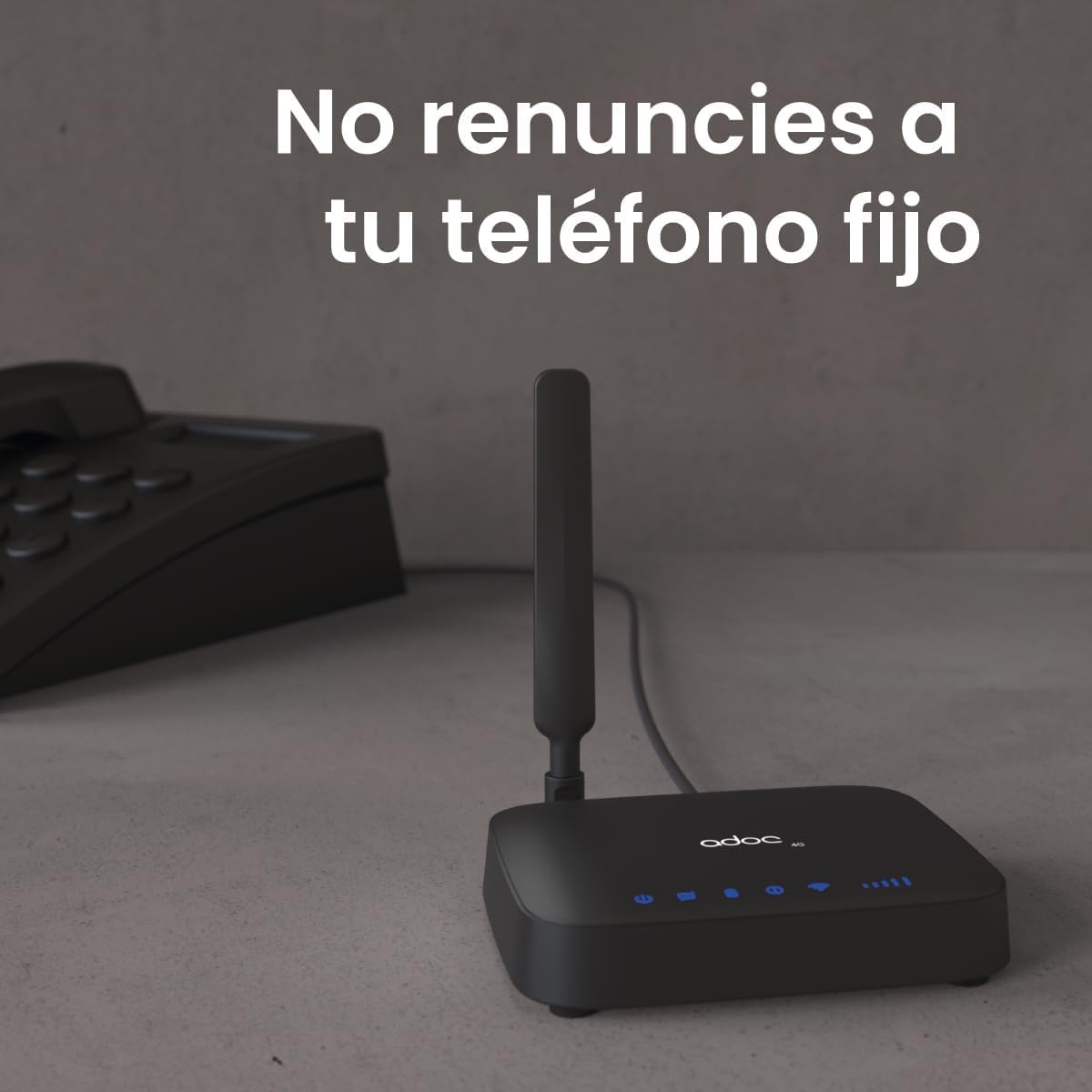 ADOC Caja de Voz V4, Convierte la señal móvil 2G/3G/4G en una línea Fija FXS. Compatible con Teleasistencia. Punto Acceso WiFi Hotspot. 2 Conectores RJ11.