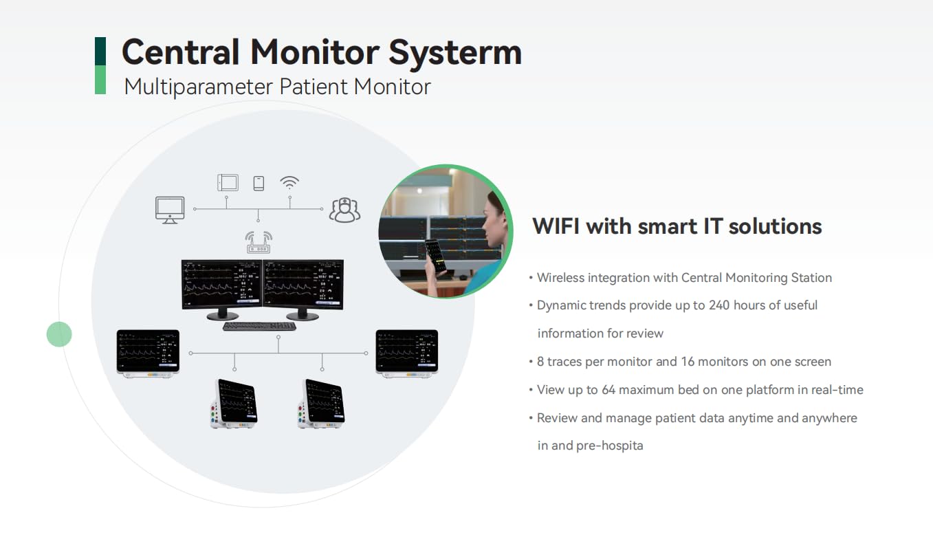 TenTabs Yonker Multipara Patient Monitor YK-8000D with Adult Probe | 5 para Patient Monitor | ICU Vital Signs Monitor for Adult | TFT Display | Hospital Clinic (1 Yr Warranty) 2