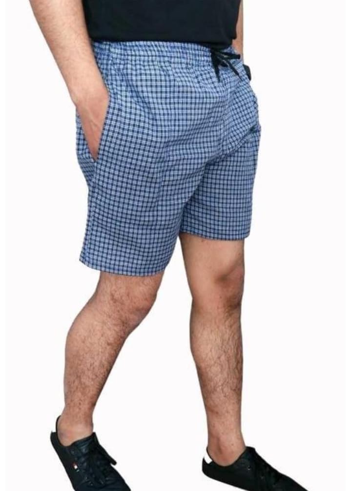 Men’s Regular Fit 100% Cotton Casual Lounge Shorts | Dual Pocket Sleep Shorts Pack of 3 (Small, Blue)-image-36