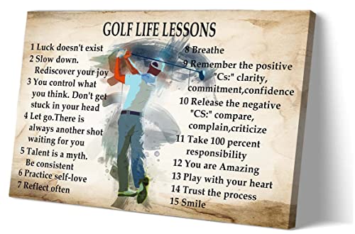 Vintage Golf Quotes Wall Art Life Lessons Inspirational Pictures Painting Artwork Framed Golf Motivational Poster For Room Decor Framed (12X18 Inch) #TOP7