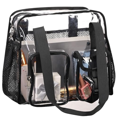 BORMELUN Clear Totes Bag Women - Large Work Transparent Shoulder Handbag Black