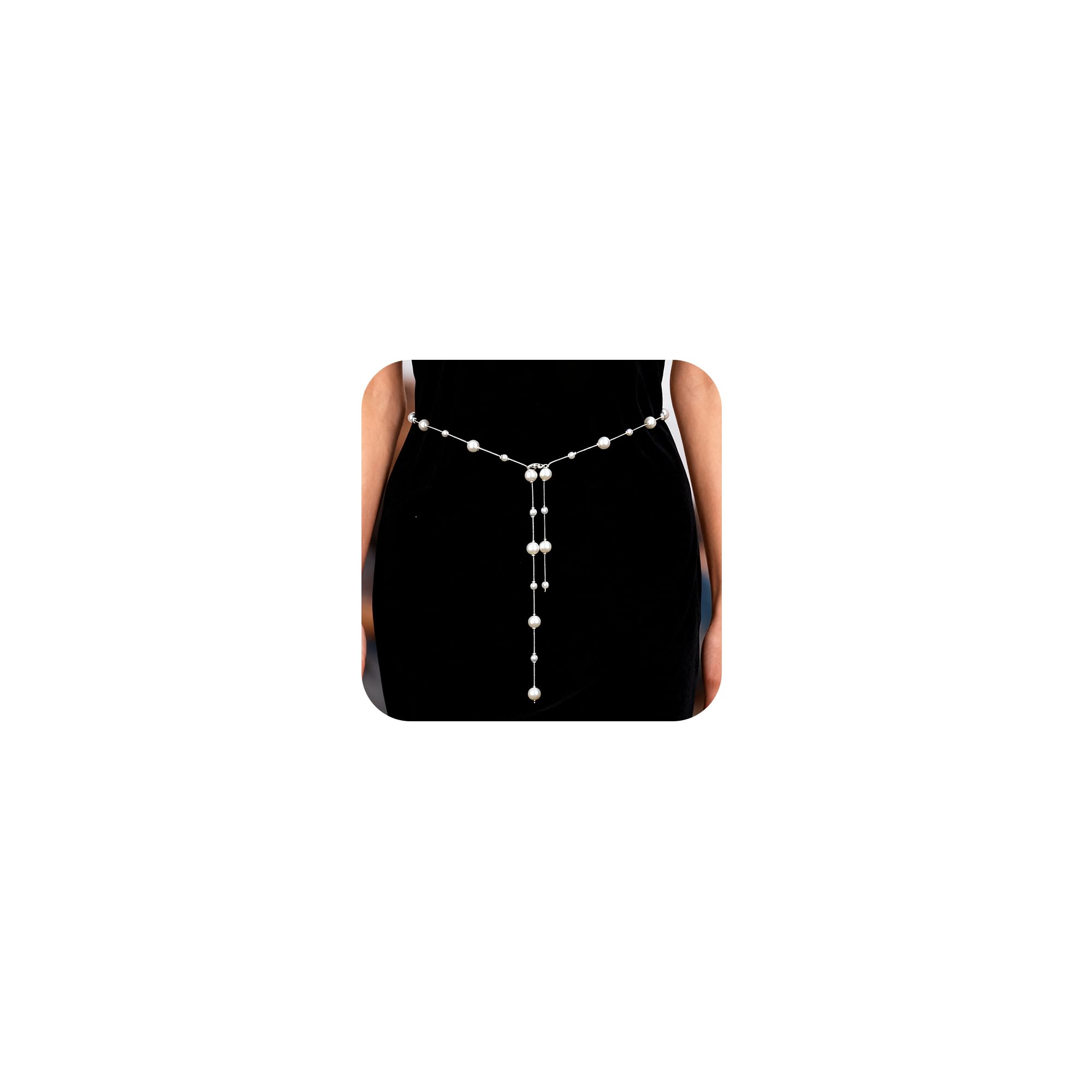 Longita Pearl Heart Chain Belt Gold Chain Belt for Women Fashion Plus Size Silver Waist Chains Metal Layered