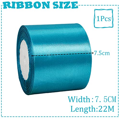75mm Wide Thick Peacock Blue Ribbon for Gift Wrapping,22m 3Inch Large Fabric Satin Ribbon Blue Bow for Gift Wrapping,Ribbons for Crafting,Bouquets,Wedding,Car,Presents,Cake,Christmas Decorations - Image 2