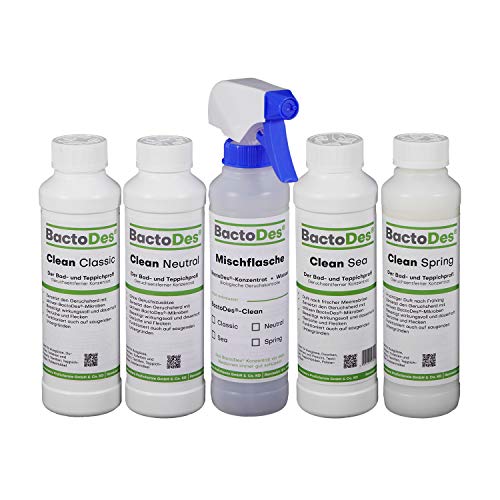 Preisvergleich Produktbild BactoDes Clean Reiniger und Geruchsentferner Spray, Geruchsneutralisierer, Raumlufterfrischer im Kennenlern- Set, 4 x 250ml