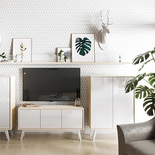 Image of Home 13 Self-Adhesive White Glossy Wallpaper Removable and Decorative Vinyl Wallpaper for Kitchen Countertop Cabinets Table 2 Ft by 12 Ft-2pcs