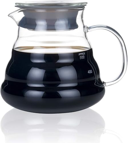 Blue Brew Clear Glass Range Coffee Server for Pour Over Coffee & Tea, 600ml (20oz) Heat Resistant Tea Pot, Carafe, Glass Coffee Pot (BB1008)