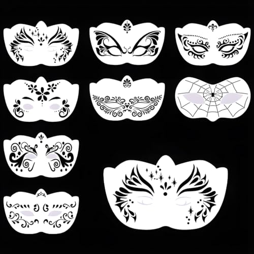 8 peças modelo facial pintura modelo de tatuagem reutilizável arte corporal flores ferramentas de design de maquilhagem facial para Halloween carnaval maquilhagem carnaval maquilhagem carnaval