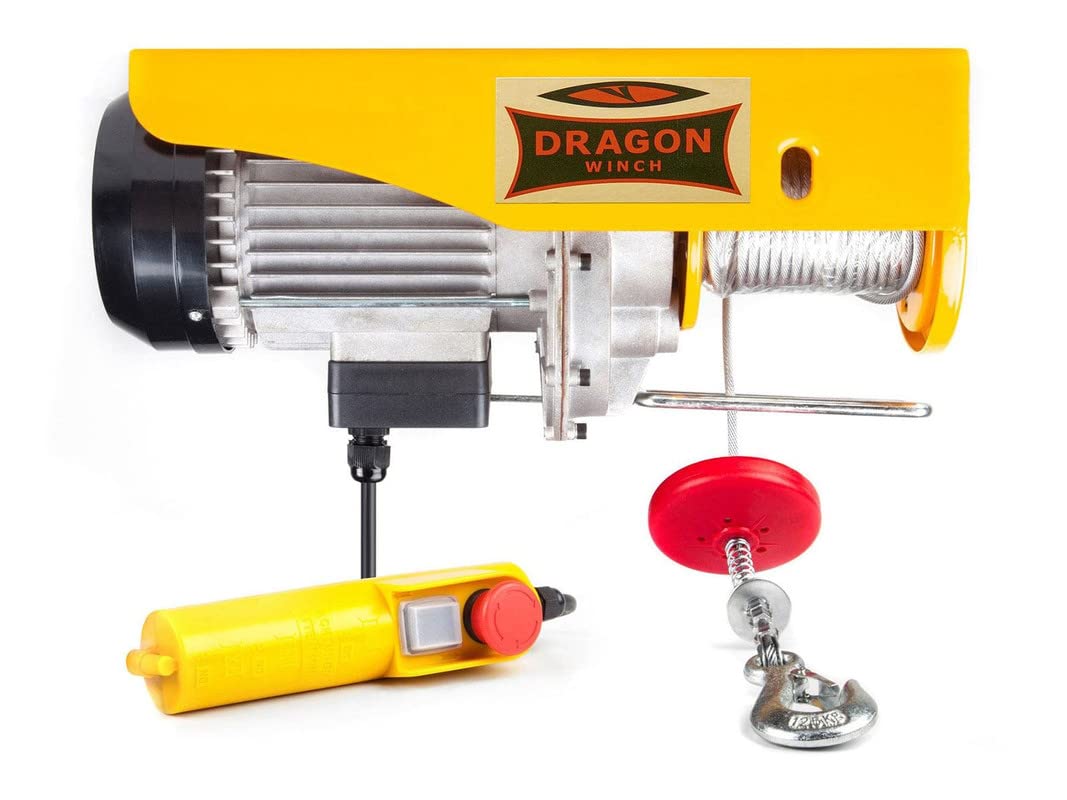 Dragon Winch Wciągarka elektryczna Hoist 400/800 kg, podnośnik linowy 230 V, zapewnia bezpieczną i płynną pracę w warsztacie lub magazynie, z automatycznym hamulcem i pilotem zdalnego sterowania