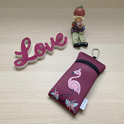 Image of Neoprene Neck Cell Phone Sleeve Bag Pouch w / Clip (Flamingo Red Wine)