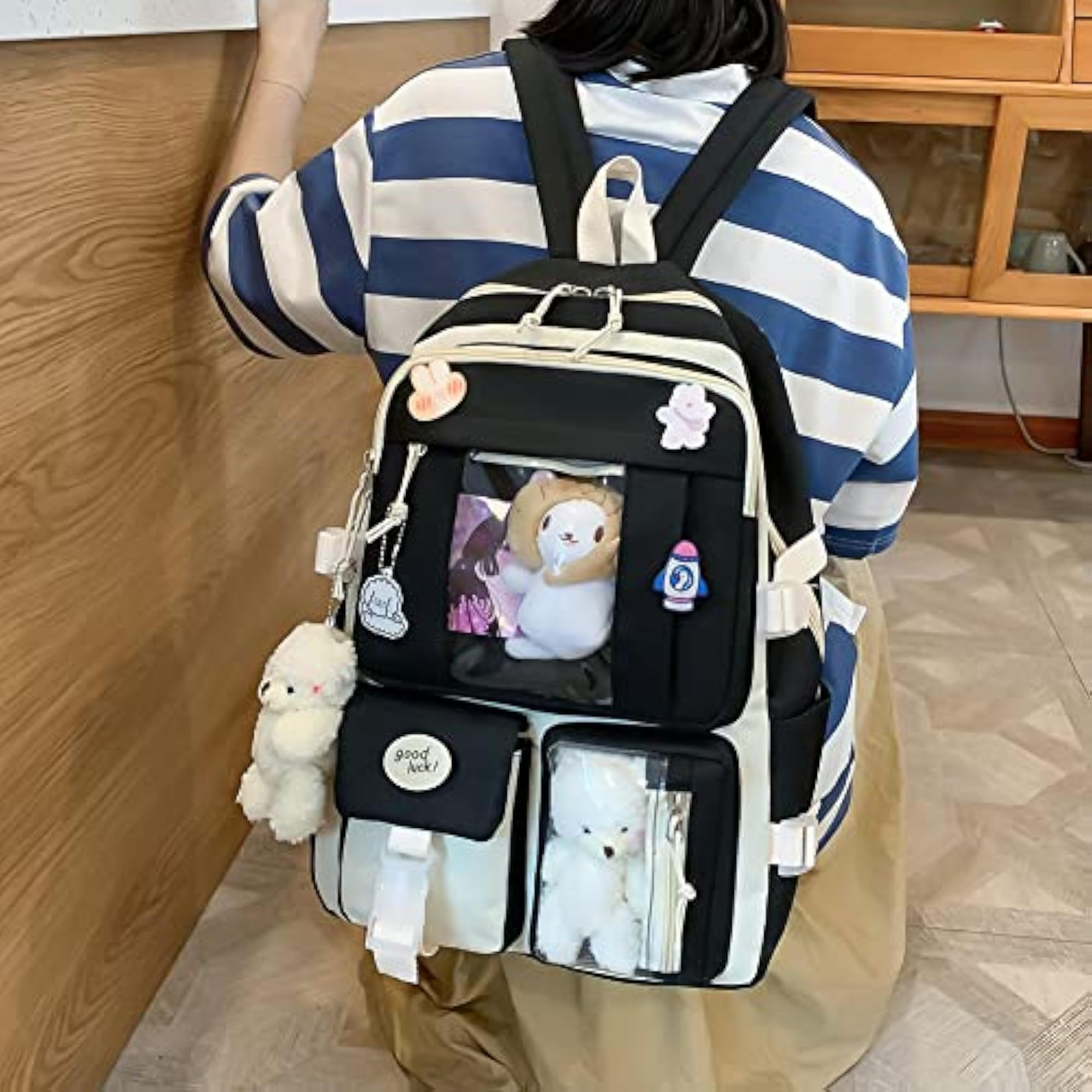 Kawaii Backpack with Pendants and Pins Accessories Set