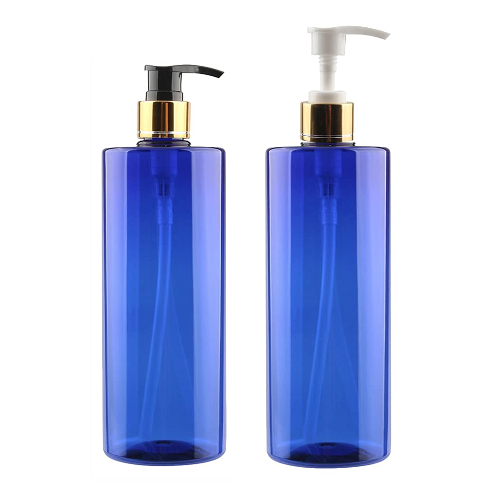 8 Pezzi Blu Vuoto Plastica Bottiglie Dosatori con 4x Oro/Nera e 4x Oro/Bianca Pompetta Dispenser Flacone Ricaricabile per Shampoo Lozione Gel