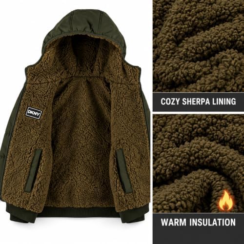 DKNY Boys Fall Winter Coat - Kids Reversible Sherpa Hooded Puffer Jacket — 사진 5