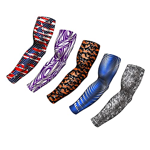 B-Driven Premium Pro-Fit Sports Compression Arm Sleeve (Mystery Pack of 5) Graphic Designs Baseball Arm Sleeves For Men Women - Youth & Adult Sizes for Football Basketball