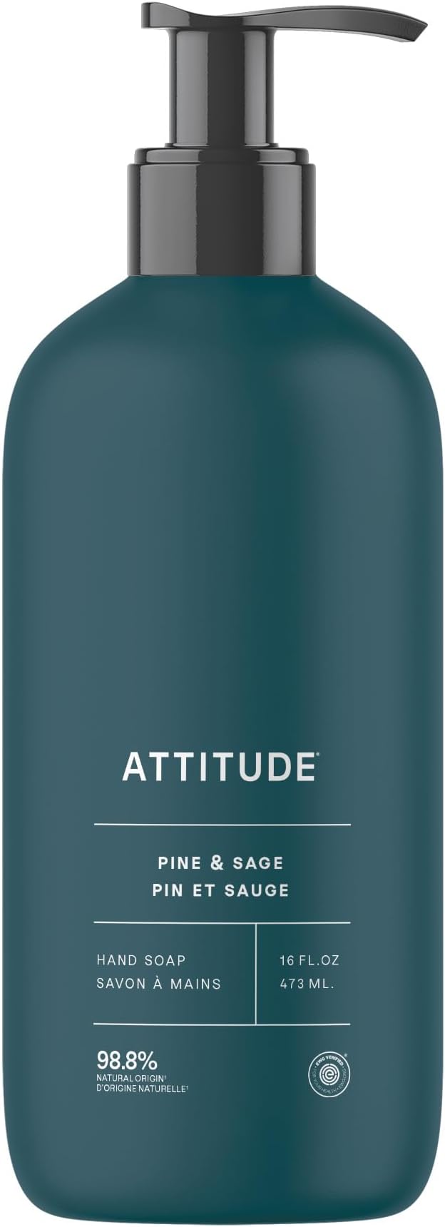 ATTITUDE Liquid Hand Soap, EWG Verified, Plant and Mineral-Based, Vegan Personal Care Products, Pine & Sage, 16 Fl Oz