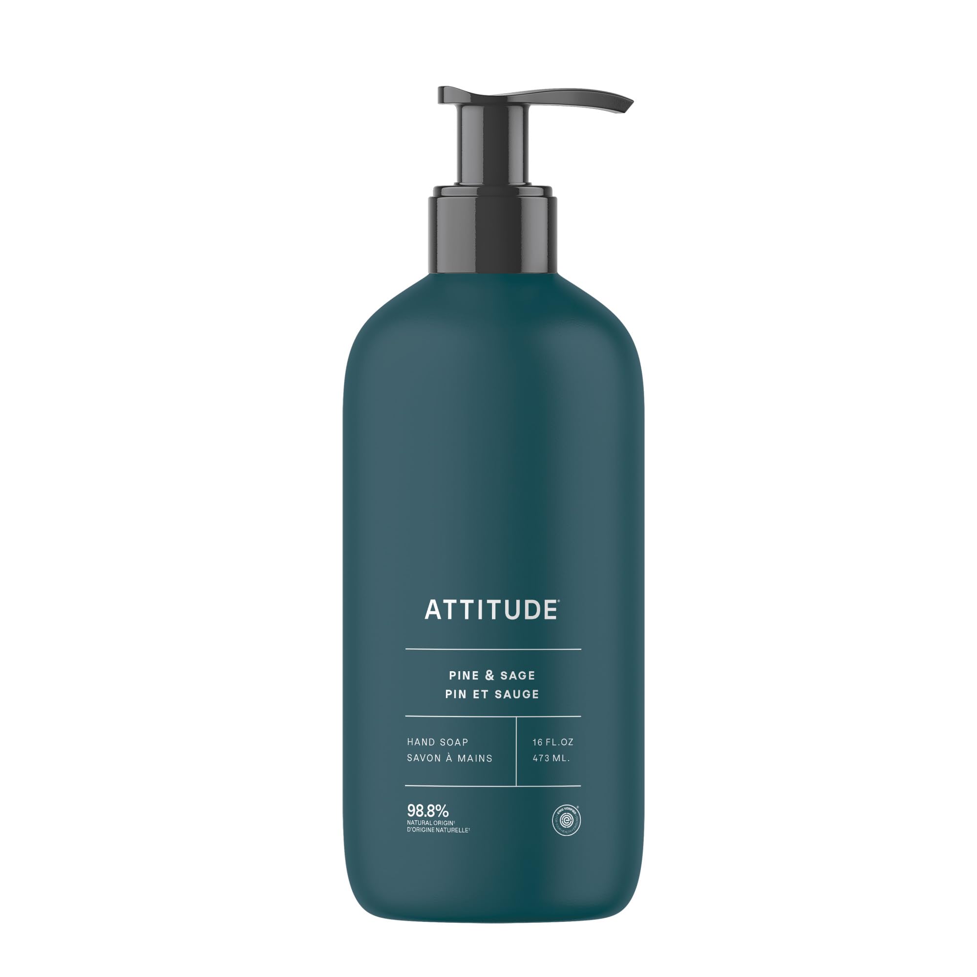 ATTITUDE Hand Soap, Plant and Mineral-Based Ingredients, Vegan and Cruelty-free Personal Care Products, Limited Edition Fall 2022, Pine & Sage, 16 Fl Oz