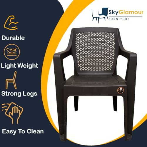 Image of SkyGlamour Cello Sonet Armrest Chair | Living Room, Office, Garden, Indoor & Outdoor Use | Brown Plastic Chair Set of 2